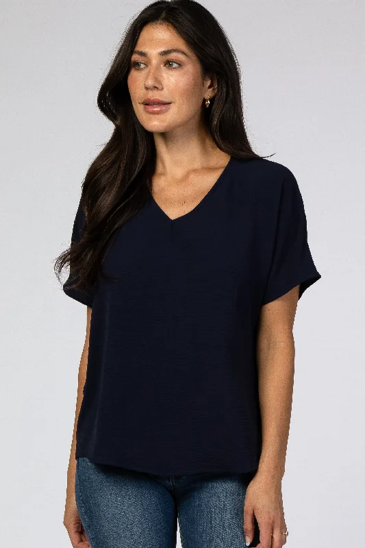 Weekend Deals You Can't Resist Navy Short Sleeve Blouse