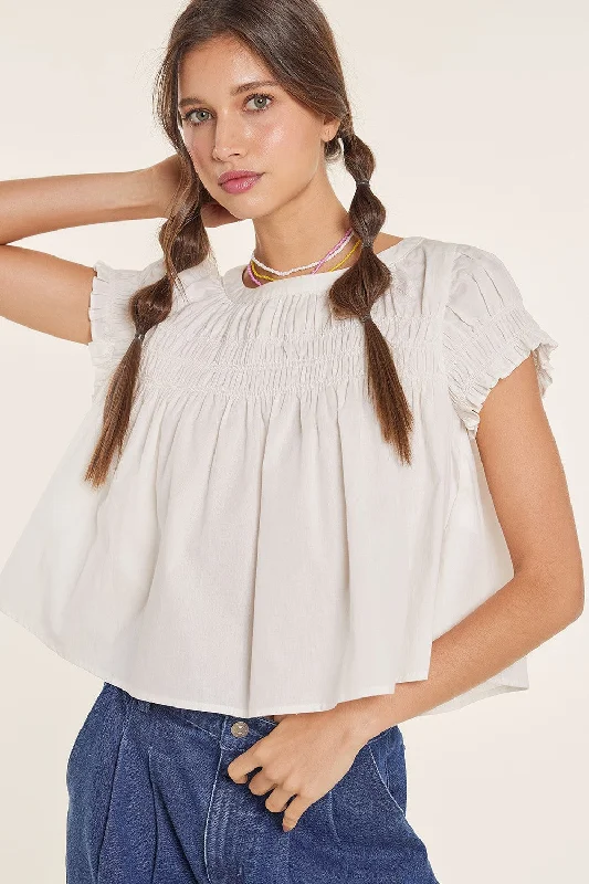Weekend Deals That Amaze Off White Smocked Babydoll Ruffle Crop Top
