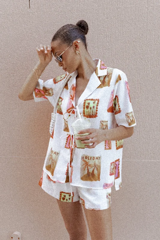 Weekend Specials You Can't Miss Aaliyah Tie Front Top - White Multi