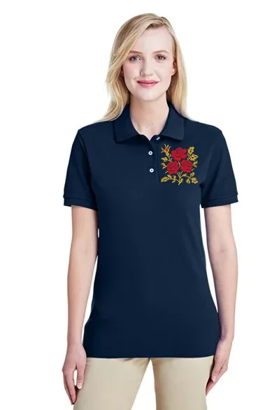 Take Advantage Women's polo shirt "Cross stitch roses" navy blue