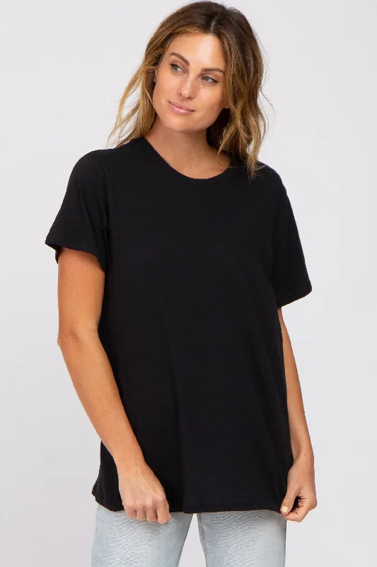 Half Price Black Oversized Short Sleeve Top