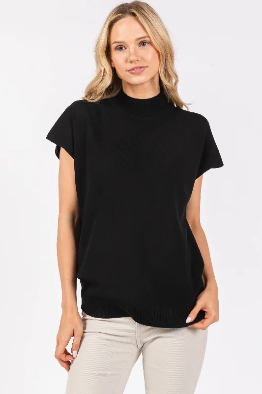Savings Soar This Weekend Black Mock Neck Knit Top