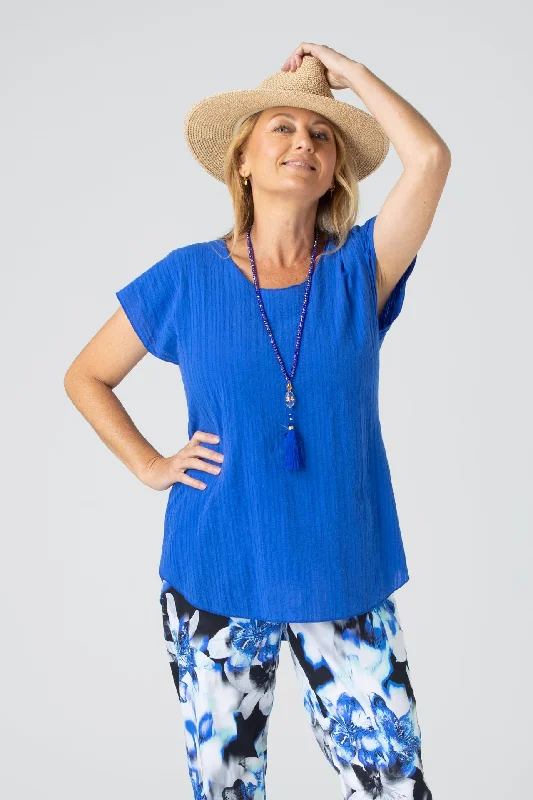 Act Now Royal Print Short Sleeve Cotton Top