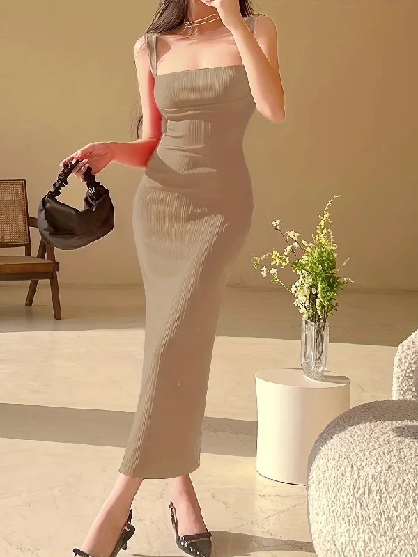 Take Action Sixsr Solid Ruched Suspender Dress, Elegant Sleeveless Slim Dress, Women's Clothing Take Action Sixsr Solid Ruched Suspender Dress, Elegant Sleeveless Slim Dress, Women's Clothing