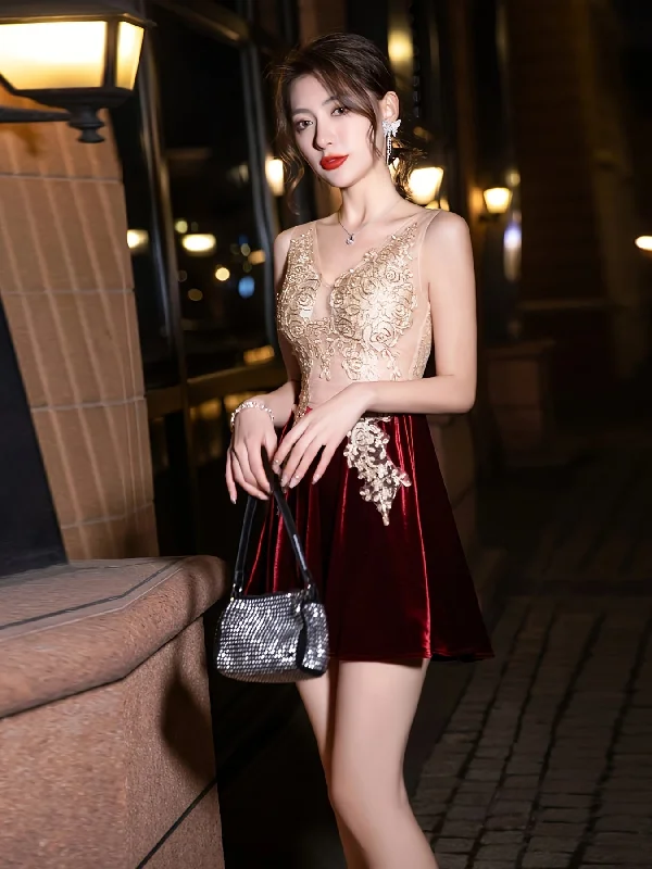 Weekend Wonders Await! Floral Applique Mesh Splicing Dress, Elegant Velvet Sleeveless Dress For Spring & Summer, Women's Clothing