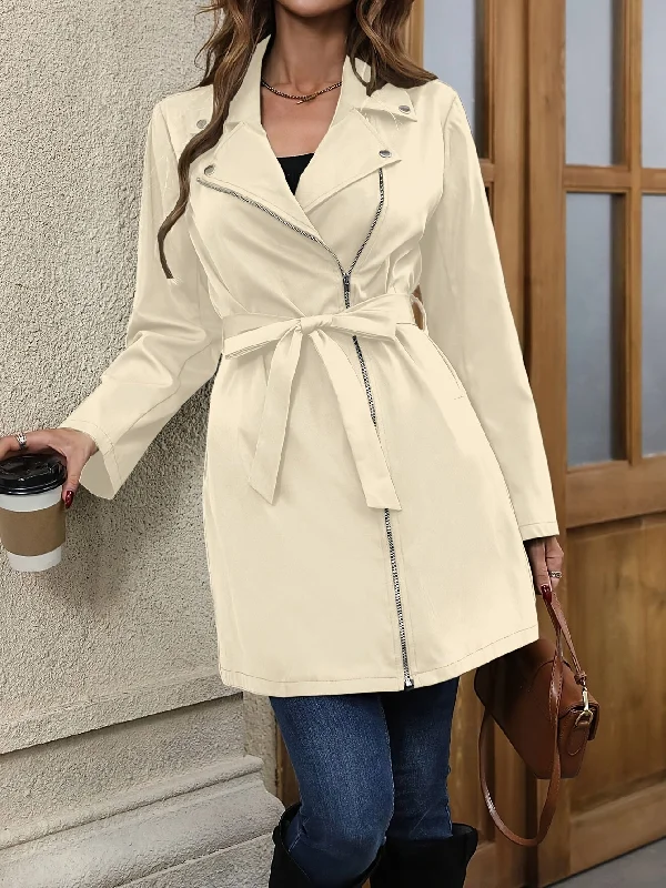 Weekend Savings Spectacle Sixsr Solid Color Open Front Trench Jacket, Elegant Lapel Neck Zipper Long Sleeve Button Jacket, Women's Clothing Weekend Savings Spectacle Sixsr Solid Color Open Front Trench Jacket, Elegant Lapel Neck Zipper Long Sleeve Button Jacket, Women's Clothing