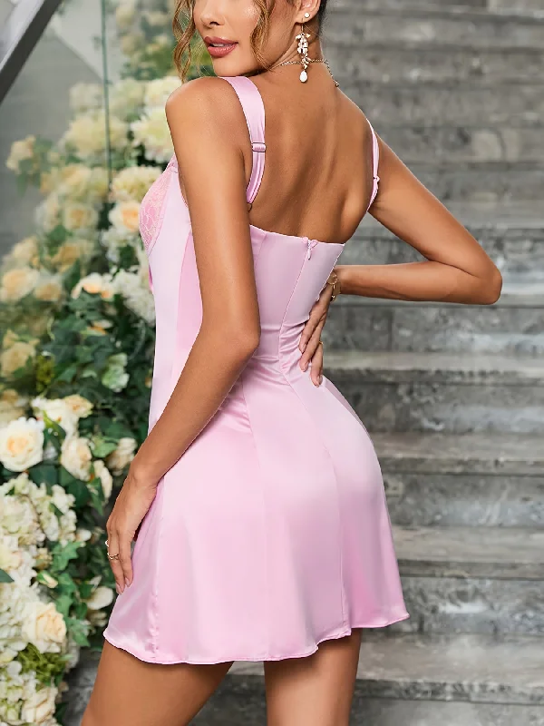 Weekend Shopping Extravaganza Contrast Lace Solid Cami Dress, Elegant Sleeveless Dress For Spring & Summer, Women's Clothing