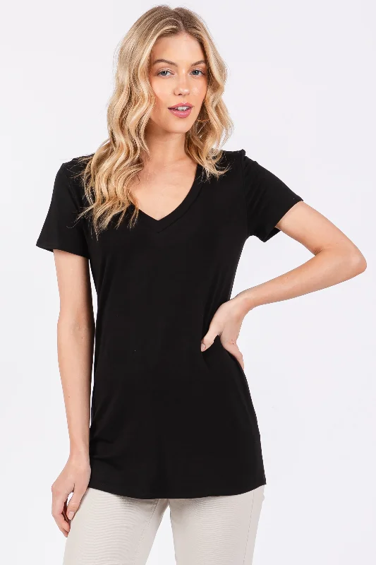 Instant Deal Black V-Neck Short Sleeve Top