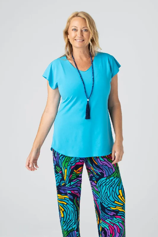Daily Special Turquoise Microfibre Jersey Short Sleeve Top
