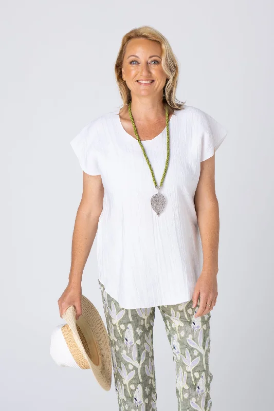 Weekend Specials to Snag Off White Woven Bamboo Short Sleeve Top