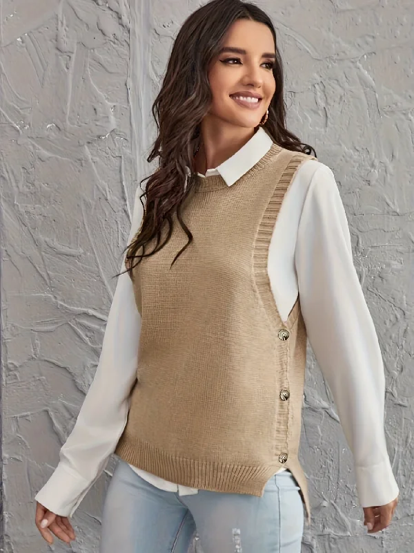 Cash Savings Sixsr Solid Crew Neck Knitted Vest, Versatile Sleeveless Simple Sweater For Spring & Fall, Women's Clothing Cash Savings Sixsr Solid Crew Neck Knitted Vest, Versatile Sleeveless Simple Sweater For Spring & Fall, Women's Clothing