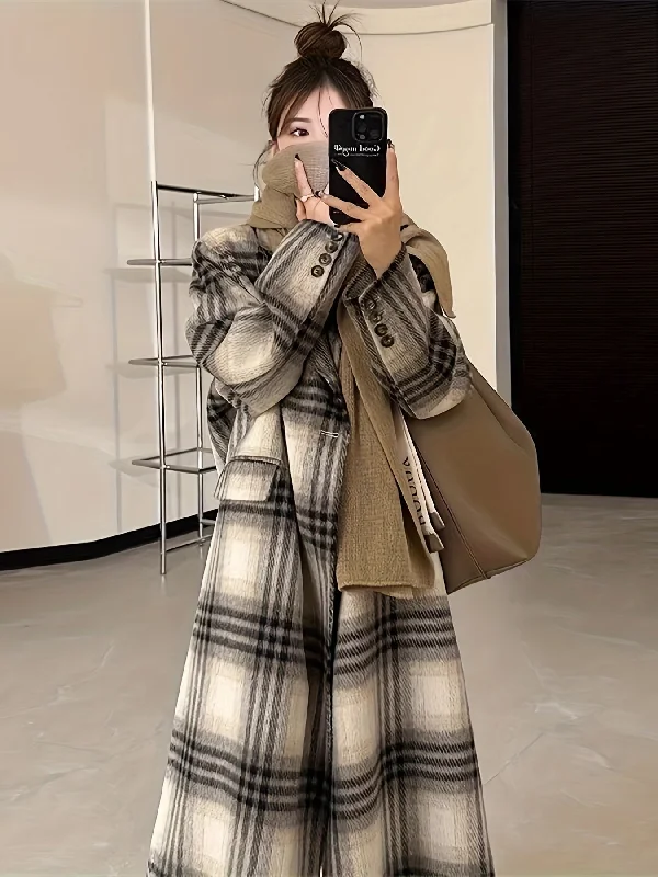 Deep Savings Sixsr Plaid Print Double-breasted Coat, Casual Long Sleeve Notched Collar Coat For Fall & Winter, Women's Clothing Deep Savings Sixsr Plaid Print Double-breasted Coat, Casual Long Sleeve Notched Collar Coat For Fall & Winter, Women's Clothing