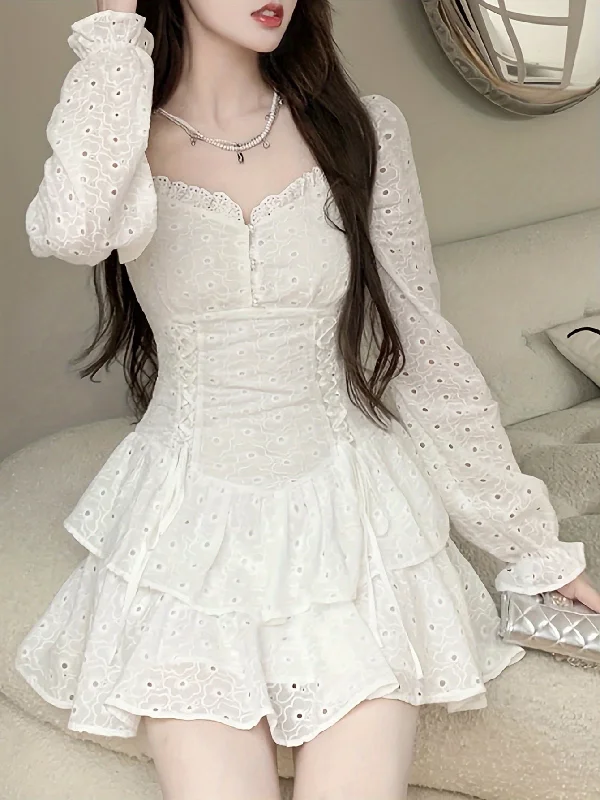 Today Only Sixsr Eyelet Embroidered Flare Sleeve Layer Ruffle Dress, Elegant Frill Trim Sweetheart Neck Waist Dress, Women's Clothing Today Only Sixsr Eyelet Embroidered Flare Sleeve Layer Ruffle Dress, Elegant Frill Trim Sweetheart Neck Waist Dress, Women's Clothing