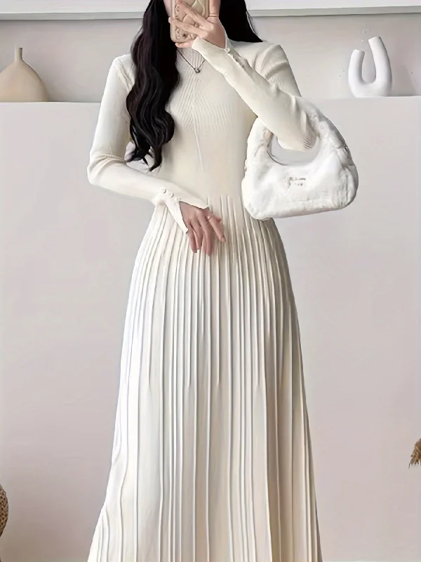 New Deal Sixsr Solid Sweater Maxi Dress, Elegant Mock Neck Long Sleeve Dress, Women's Clothing New Deal Sixsr Solid Sweater Maxi Dress, Elegant Mock Neck Long Sleeve Dress, Women's Clothing