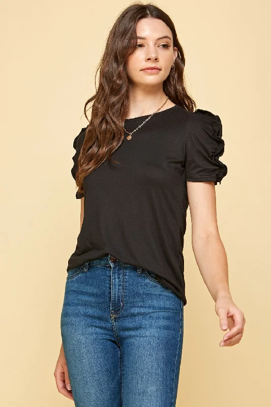 Shop and Save Solid Top w/Ruched Sleeves