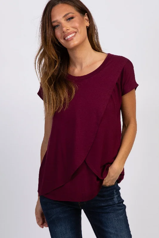 Weekend Deals That Excite PinkBlush Burgundy Layered Wrap Front Nursing Top
