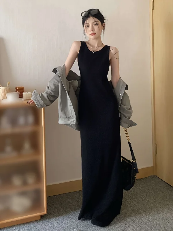 Weekend Special Solid Color Maxi Dress, Elegant Sleeveless Dress For Spring & Summer, Women's Clothing Weekend Special Solid Color Maxi Dress, Elegant Sleeveless Dress For Spring & Summer, Women's Clothing