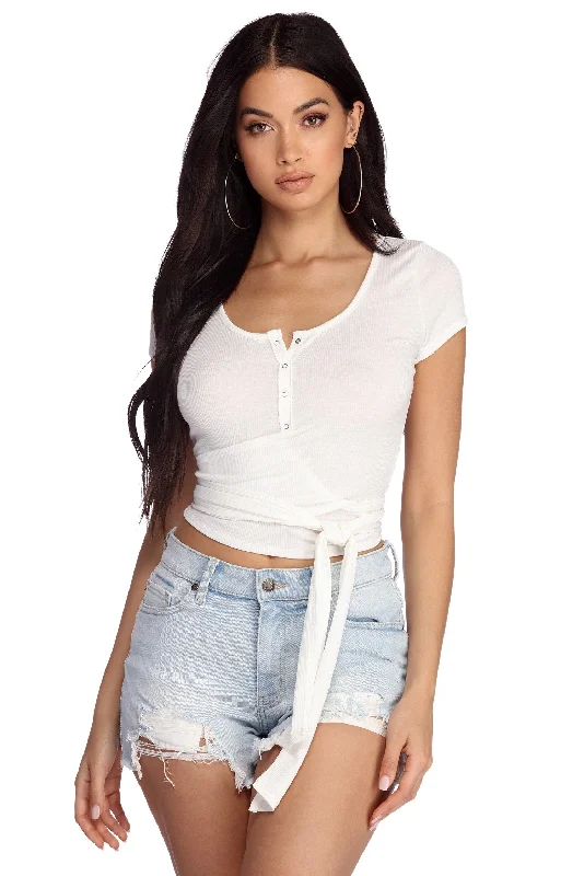 Weekend Steals Await Wrapped Henley Crop Top