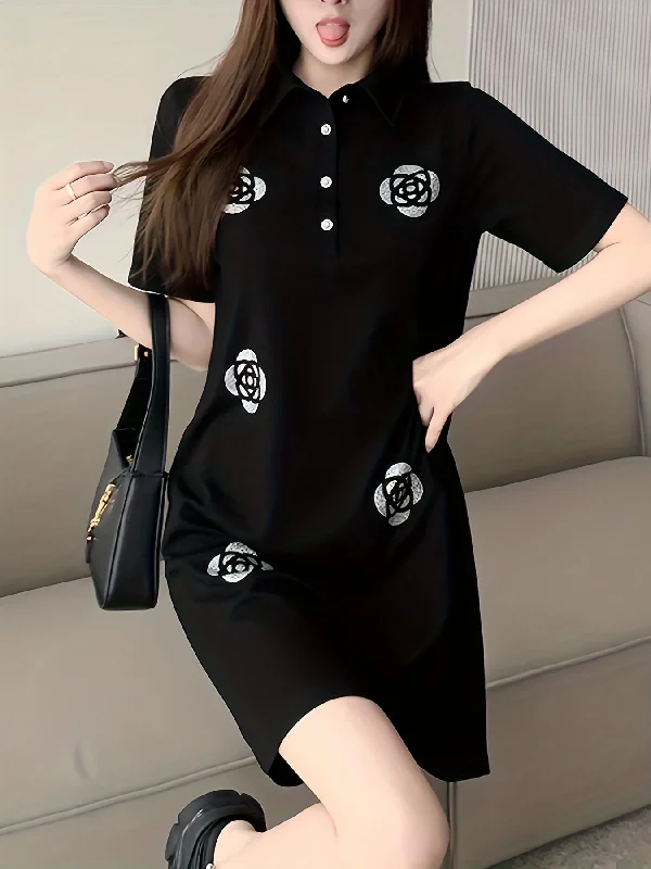 Weekend Savings Extravaganza Sixsr Floral Pattern Mini Dress, Elegant Short Sleeve Collared Dress, Women's Clothing Weekend Savings Extravaganza Sixsr Floral Pattern Mini Dress, Elegant Short Sleeve Collared Dress, Women's Clothing