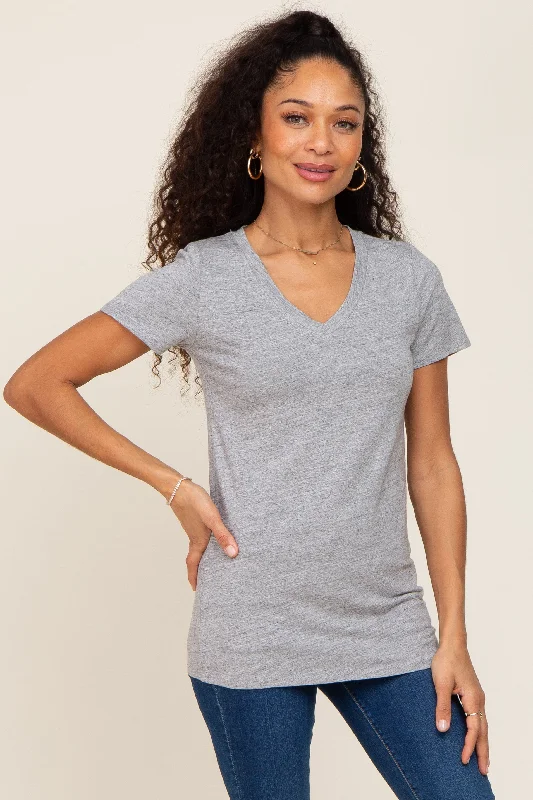 Online Deal Heather Grey Basic V-Neck Tee