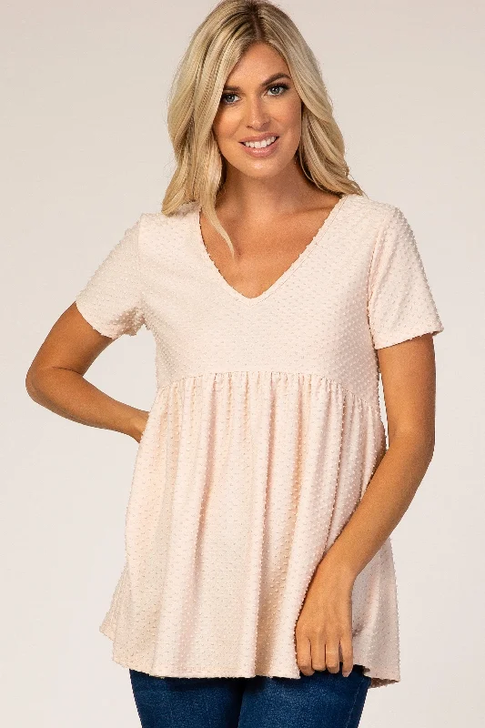 Weekend Bargains to Cherish Beige Textured Babydoll Blouse