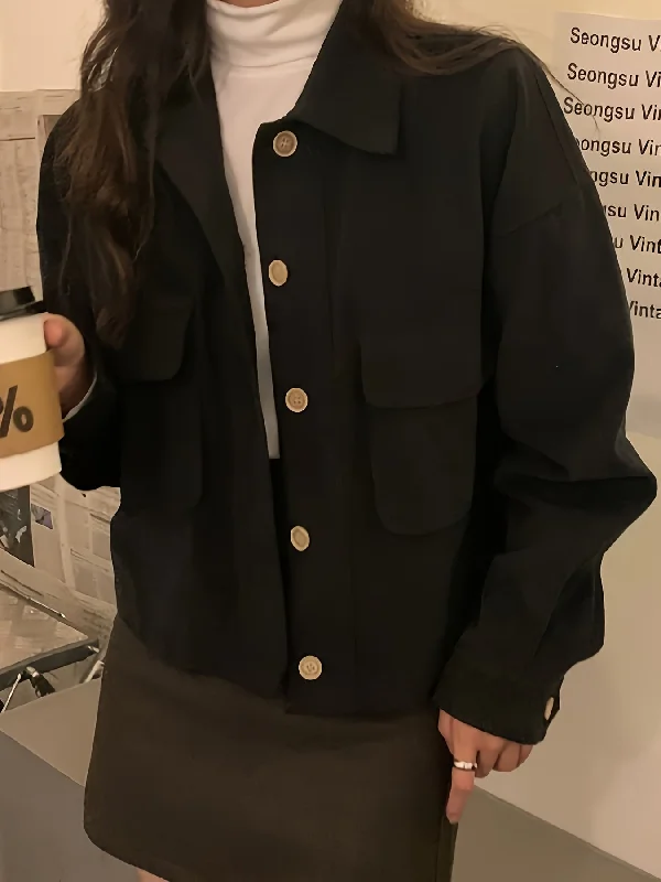 Weekend Offers That Thrill Sixsr Button Front Solid Jacket, Casual Long Sleeve Vintage Outerwear, Women's Clothing Weekend Offers That Thrill Sixsr Button Front Solid Jacket, Casual Long Sleeve Vintage Outerwear, Women's Clothing