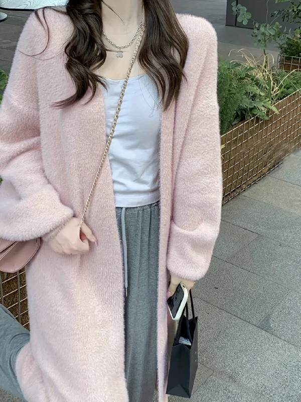Weekend Bargains to Celebrate Sixsr Solid Open Front Loose Knit Cardigan, Elegant Long Sleeve Mid Length Comfy Sweater, Women's Clothing Weekend Bargains to Celebrate Sixsr Solid Open Front Loose Knit Cardigan, Elegant Long Sleeve Mid Length Comfy Sweater, Women's Clothing