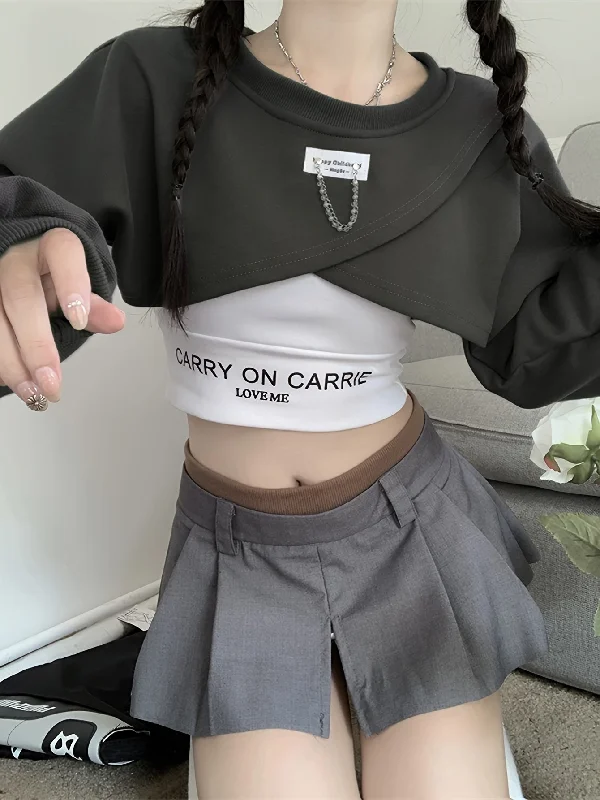 Weekend Deals That Sparkle Sixsr Casual Two-piece Top Set, Crop Crew Neck Long Sleeve Sweatshirt & Letter Print Crop Summer Top, Women's Clothing Weekend Deals That Sparkle Sixsr Casual Two-piece Top Set, Crop Crew Neck Long Sleeve Sweatshirt & Letter Print Crop Summer Top, Women's Clothing