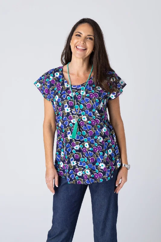 The Best Prices Grape Print Short Sleeve Non-Crush Jacquard Cotton Top