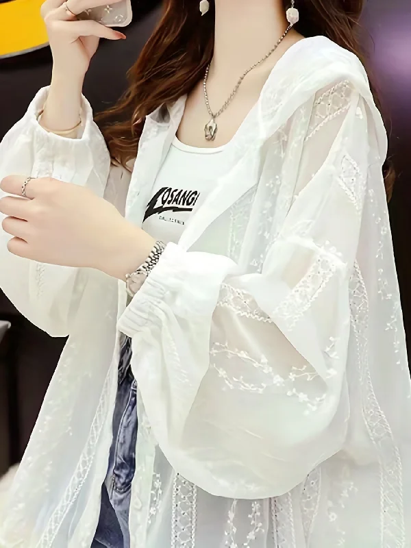 Extra Discount Sixsr Sheer Button Front Shirt, Elegant Hooded Long Sleeve Lightweight Shirt, Women's Clothing Extra Discount Sixsr Sheer Button Front Shirt, Elegant Hooded Long Sleeve Lightweight Shirt, Women's Clothing