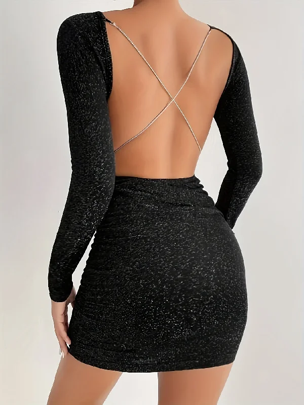 Weekend Deals That Thrill Sixsr Backless Bodycon Dress, Y2K Long Sleeve Dress For Party & Club, Women's Clothing Weekend Deals That Thrill Sixsr Backless Bodycon Dress, Y2K Long Sleeve Dress For Party & Club, Women's Clothing