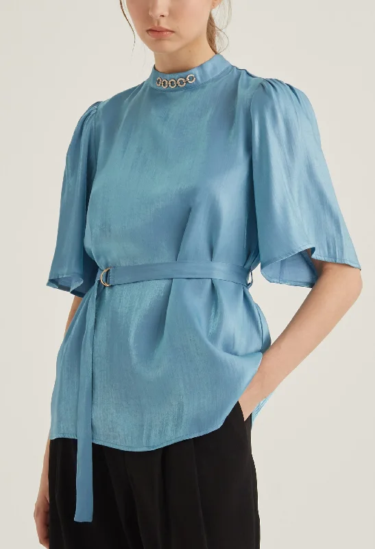 Weekend Deals That Impress Mock Neck Belted Blouse