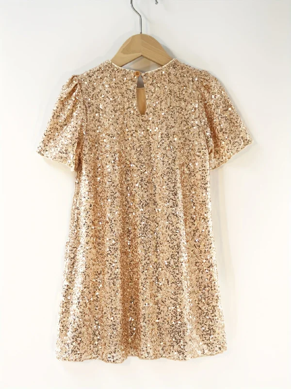 Your Weekend, Your Savings Cute Girls Sequin Bow Decor Short Sleeve Dress For Summer Party Performance Gift Your Weekend, Your Savings Cute Girls Sequin Bow Decor Short Sleeve Dress For Summer Party Performance Gift