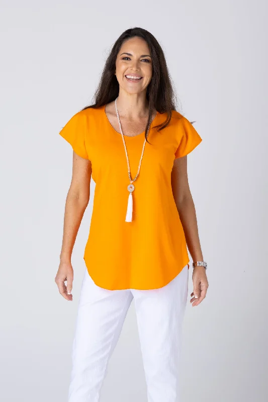 Weekend Offers That Dazzle Orange Cotton Sports Knit Short Sleeve Top