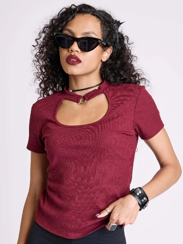 Super Deal Burgundy Rib Choker Top