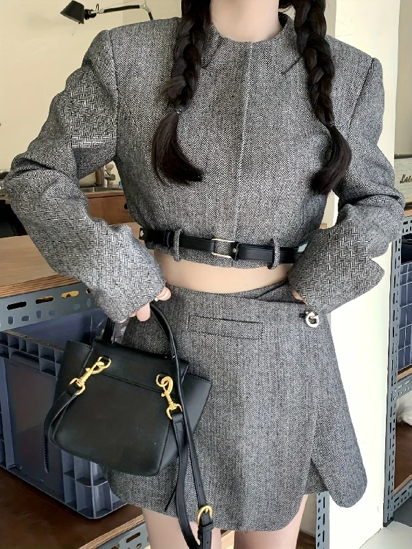 Weekend Deals That Spark Sixsr Solid Crew Neck Belt Crop Top, Stylish Long Sleeve Top For Spring & Fall, Women's Clothing Weekend Deals That Spark Sixsr Solid Crew Neck Belt Crop Top, Stylish Long Sleeve Top For Spring & Fall, Women's Clothing