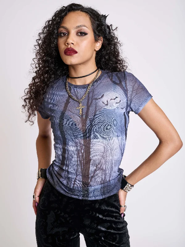 Weekend Specials Just for You Midnight Woods Mesh Top