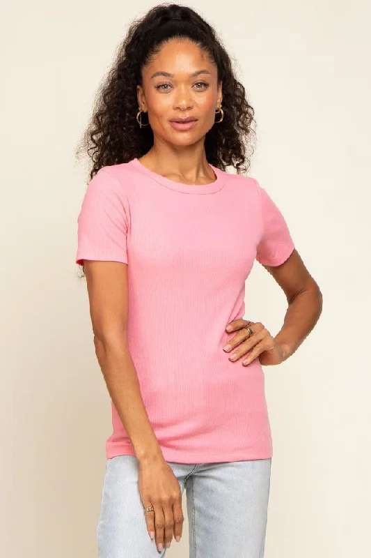 Weekend Extravaganza: Shop Now Pink Ribbed V-Neck Top