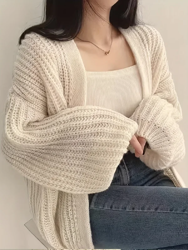 Deal Alert Sixsr Solid Open Front Knit Cardigan, Casual Long Sleeve Loose Slouchy Sweater, Women's Clothing