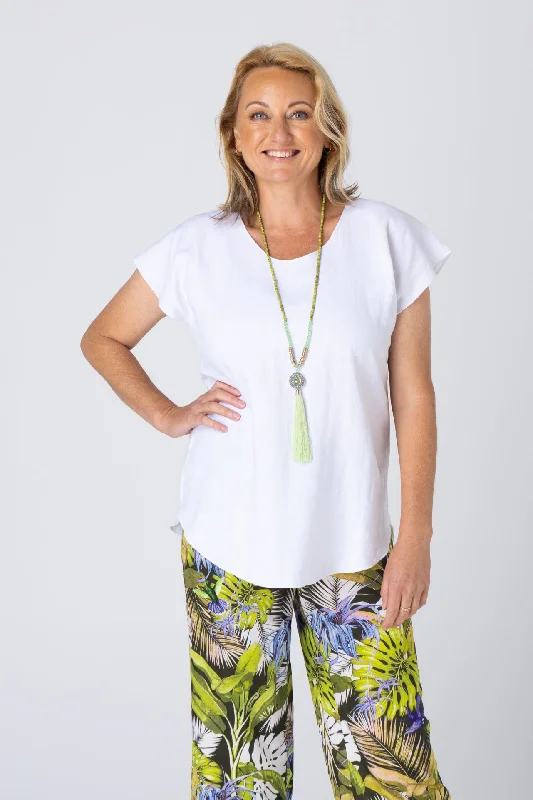 Weekend Bargains to Celebrate White Short Sleeve Linen Top