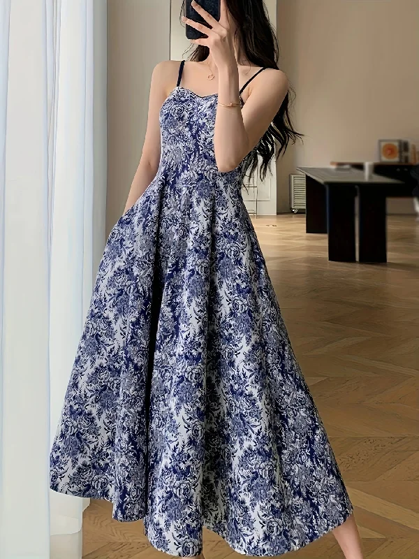 Weekend Offers That Shine Sixsr Floral Print Swing Cami Dress, Elegant Sleeveless Spaghetti Strap Dress, Women's Clothing