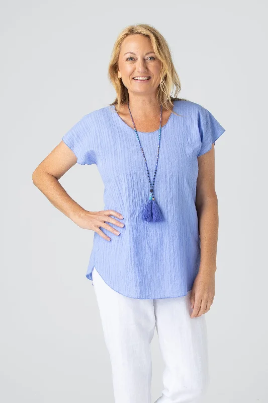 Low Price Lilac Print Short Sleeve Cotton Top