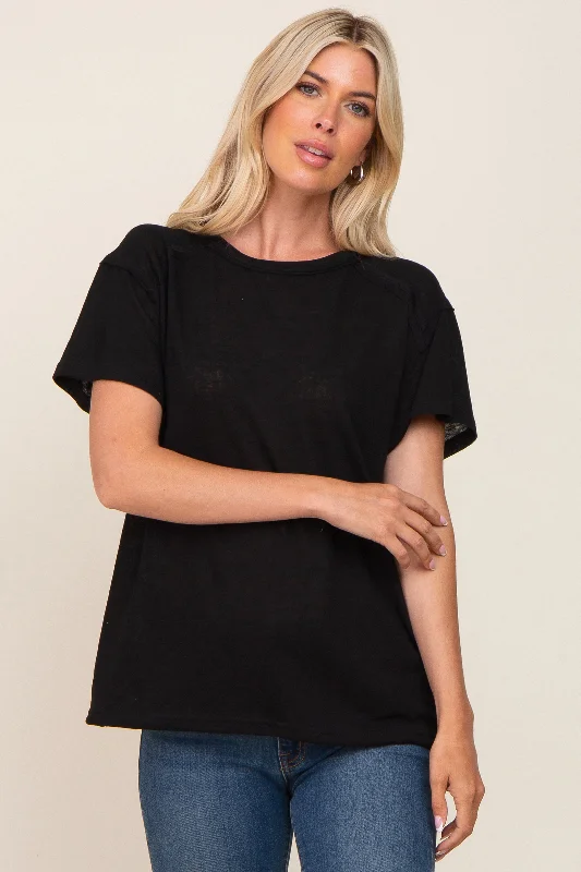 Weekend Deals to Make You Happy Black Raw Hem Tee