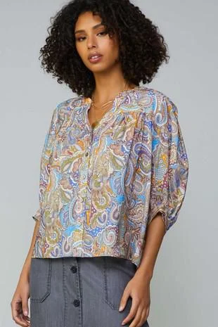 Weekend Bargains Just for You Paisley Print Button Down Blouse