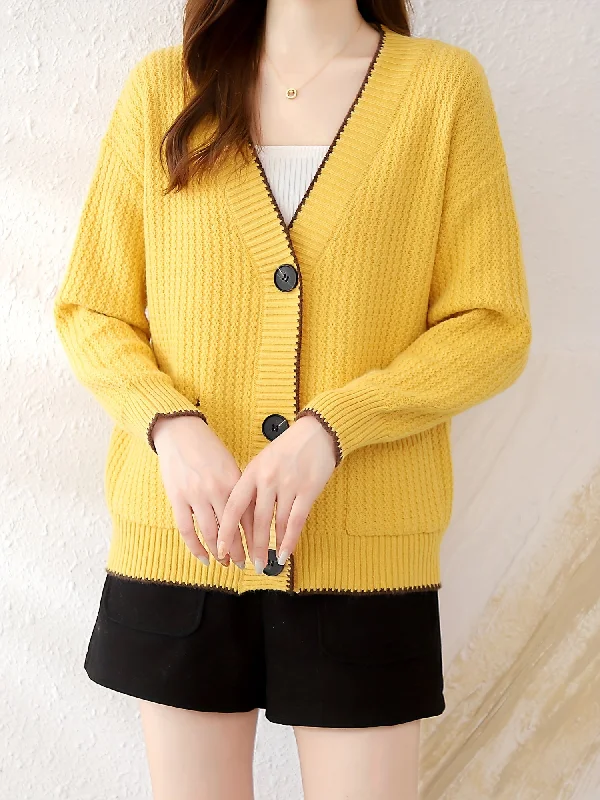 Weekend Shopping Made Better Sixsr V Neck Button Up Rib Knit Cardigan, Elegant Long Sleeve Sweater With Pocket, Women's Clothing Weekend Shopping Made Better Sixsr V Neck Button Up Rib Knit Cardigan, Elegant Long Sleeve Sweater With Pocket, Women's Clothing