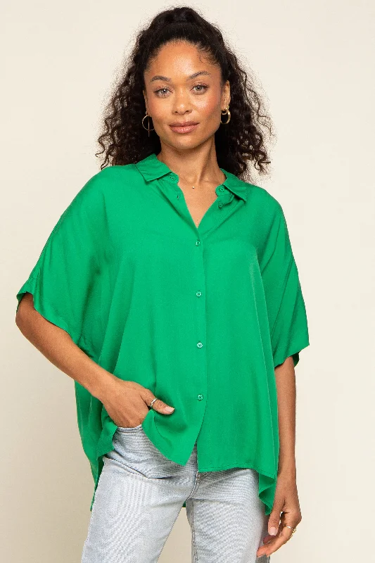 Weekend Sale: Don't Miss Out Green Button Up Dolman Short Sleeve Top