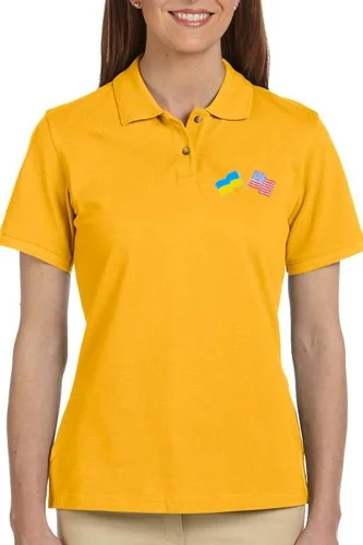 Exclusive Offer Women's polo shirt with Ukrainian and American flags