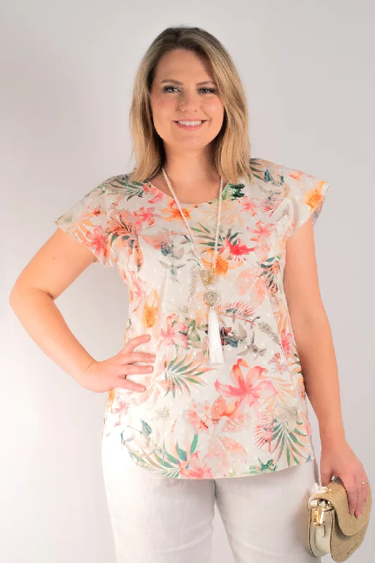 Low Price Tigerlilly Print Short Sleeve Cotton Top