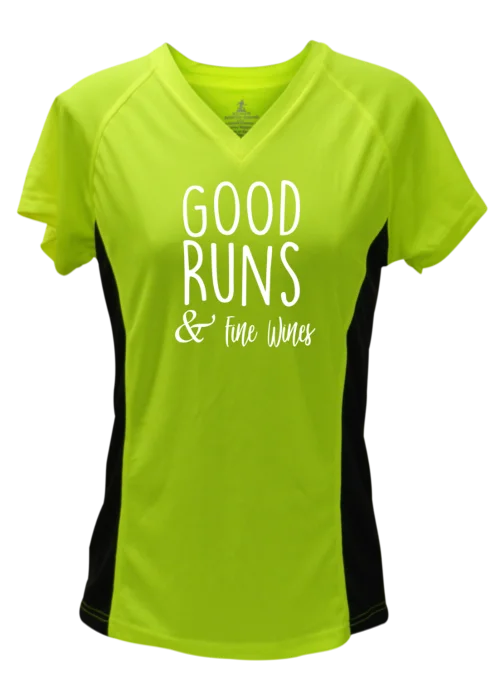 Can't Beat Women's Reflective Short Sleeve Shirt - Good Runs & Fine Wines