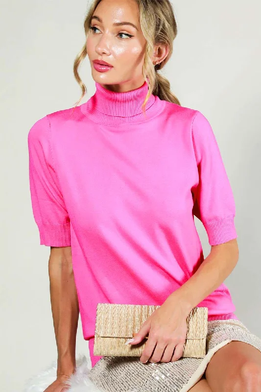 While Supplies Last Fuchsia Turtleneck Knit Top